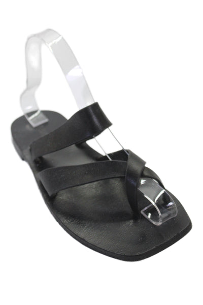 A Emery Womens Leather Strappy Slide On Sandals Black Size 38 8
