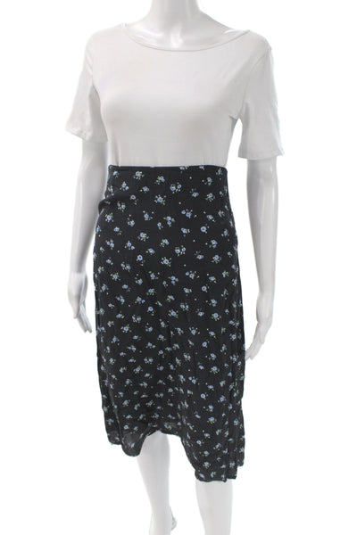 Brandy Melville Womens A-Line Skirt Black Floral 100% Viscose Size One Size