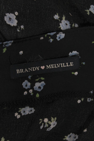 Brandy Melville Womens A-Line Skirt Black Floral 100% Viscose Size One Size