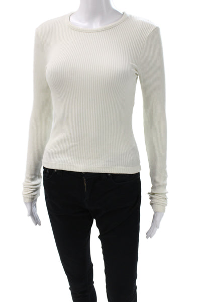Agolde Womens Basic Striped White Cotton Spandex Crew Neck Zip T-Shirt Size S