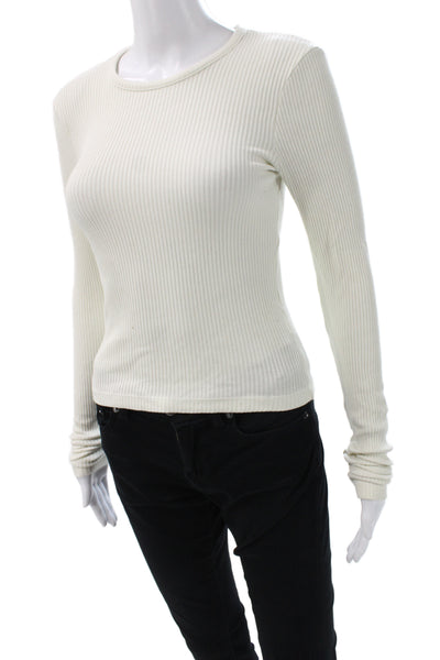 Agolde Womens Basic Striped White Cotton Spandex Crew Neck Zip T-Shirt Size S