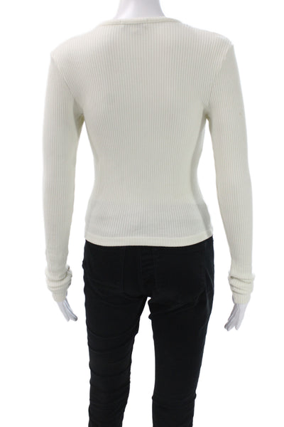 Agolde Womens Basic Striped White Cotton Spandex Crew Neck Zip T-Shirt Size S