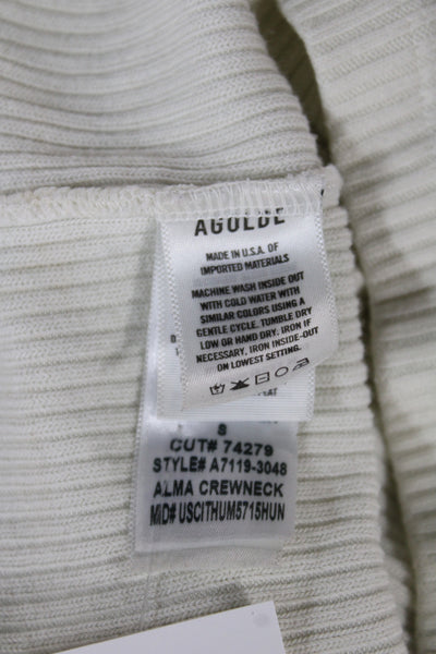 Agolde Womens Basic Striped White Cotton Spandex Crew Neck Zip T-Shirt Size S