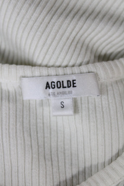 Agolde Womens Basic Striped White Cotton Spandex Crew Neck Zip T-Shirt Size S
