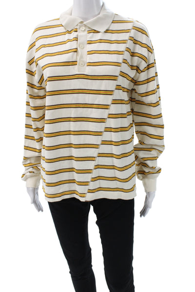 Zara Unisex Striped Cotton Collared Polo Sweater Beige Long Sleeve 38 Size S