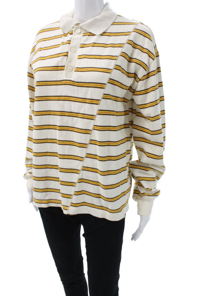 Zara Unisex Striped Cotton Collared Polo Sweater Beige Long Sleeve 38 Size S