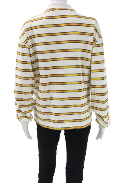 Zara Unisex Striped Cotton Collared Polo Sweater Beige Long Sleeve 38 Size S