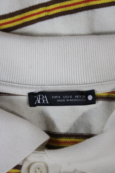 Zara Unisex Striped Cotton Collared Polo Sweater Beige Long Sleeve 38 Size S