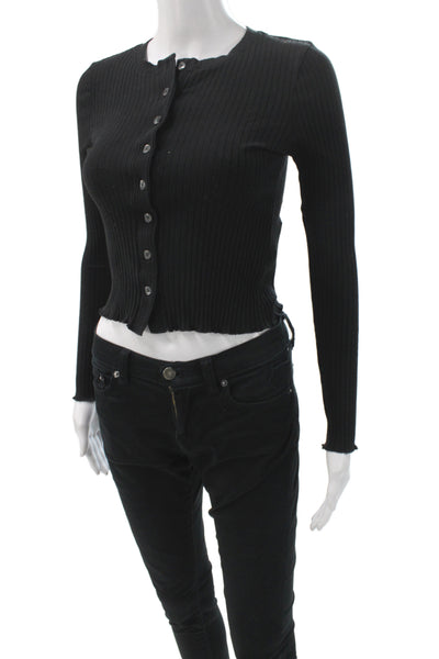 Goldie Womens Cropped Button Up Sweater Black Size S