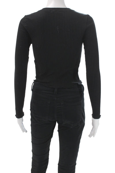 Goldie Womens Cropped Button Up Sweater Black Size S