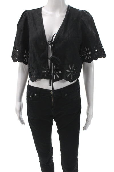 Rails Womens Cropped Floral VNeck Cotton Blouse Short Sleeve Size XS