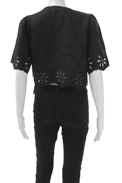 Rails Womens Cropped Floral VNeck Cotton Blouse Short Sleeve Size XS