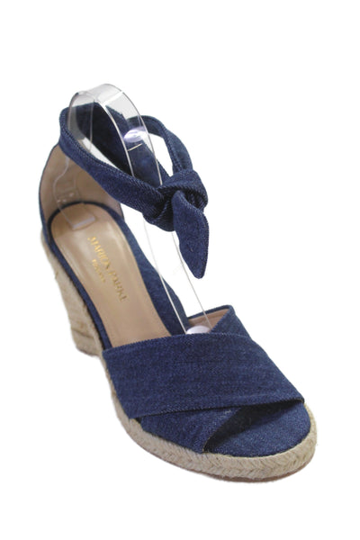 Marion Parke Womens Denim Ankle Strap Espadrille Wedges Blue Size 38.5 8.5