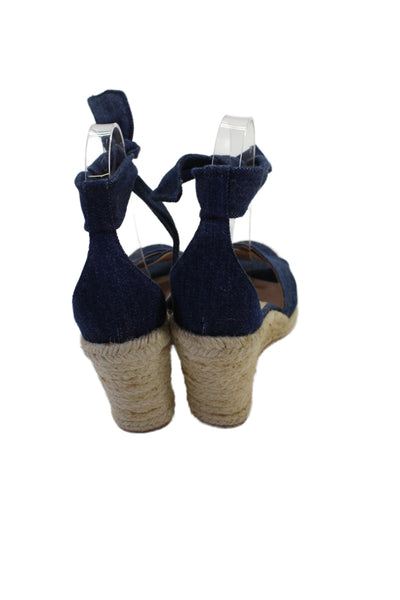Marion Parke Womens Denim Ankle Strap Espadrille Wedges Blue Size 38.5 8.5