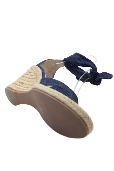 Marion Parke Womens Denim Ankle Strap Espadrille Wedges Blue Size 38.5 8.5
