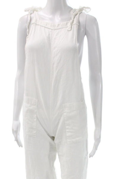 9 Seed Women Jumpsuit White 100% Cotton Sleeveless Round Neck Solid Petite Size