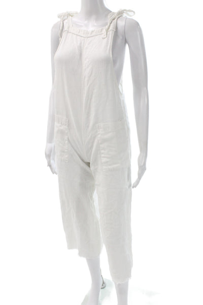 9 Seed Women Jumpsuit White 100% Cotton Sleeveless Round Neck Solid Petite Size