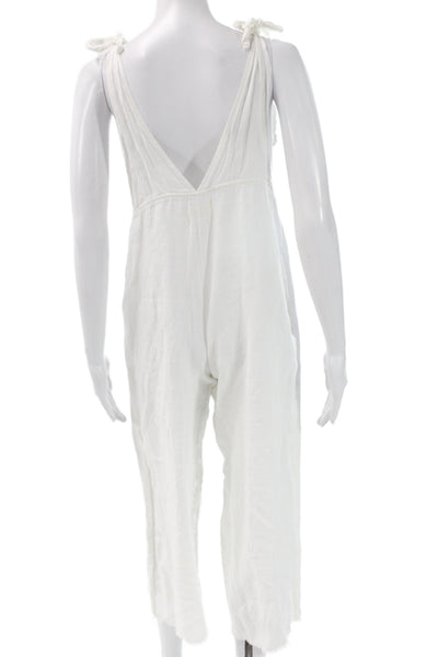 9 Seed Women Jumpsuit White 100% Cotton Sleeveless Round Neck Solid Petite Size