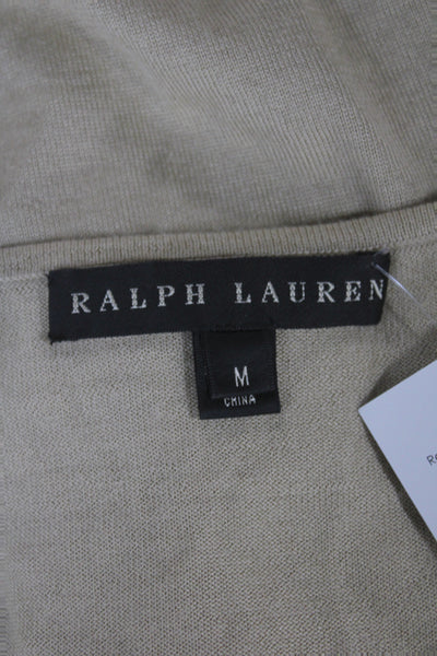 Ralph Lauren Women T-Shirt Beige Cashmere Silk Square Neck Short Sleeve Size M