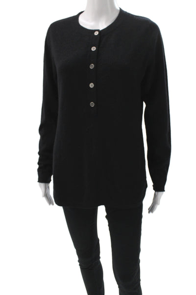 A.M. Unisex Henley 100% Cashmere Crew Neck Black Sweater Size M
