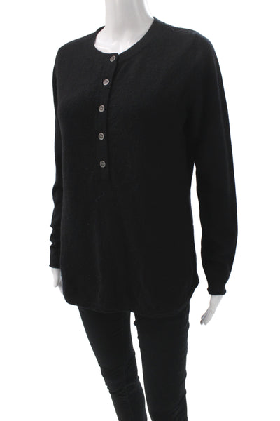 A.M. Unisex Henley 100% Cashmere Crew Neck Black Sweater Size M
