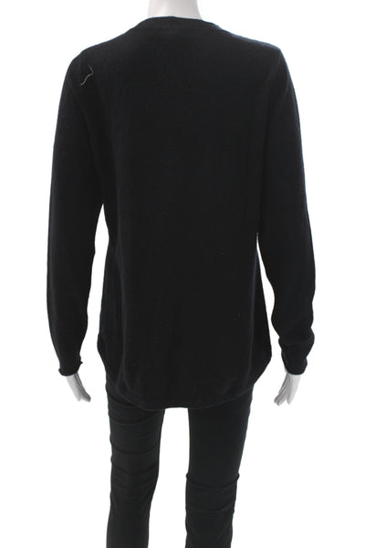A.M. Unisex Henley 100% Cashmere Crew Neck Black Sweater Size M