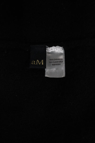 A.M. Unisex Henley 100% Cashmere Crew Neck Black Sweater Size M