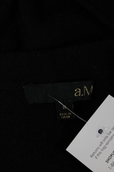 A.M. Unisex Henley 100% Cashmere Crew Neck Black Sweater Size M