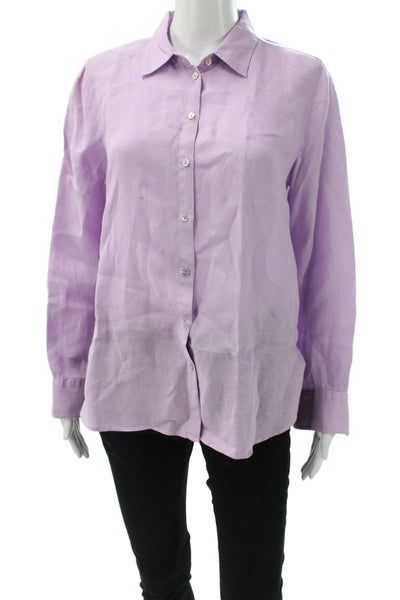 Massimo Dutti Women Purple Linen Collared Long Sleeve Button-Up Blouse Size 6