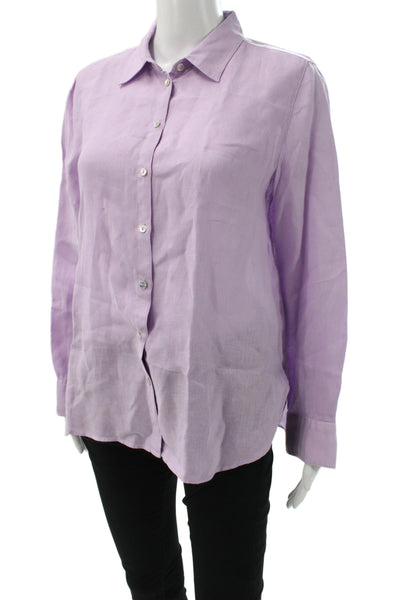 Massimo Dutti Women Purple Linen Collared Long Sleeve Button-Up Blouse Size 6