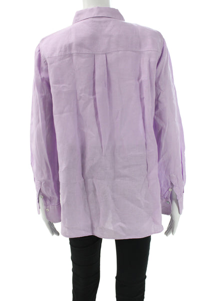 Massimo Dutti Women Purple Linen Collared Long Sleeve Button-Up Blouse Size 6