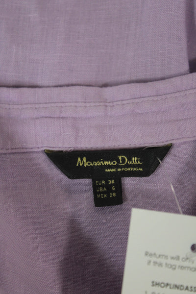 Massimo Dutti Women Purple Linen Collared Long Sleeve Button-Up Blouse Size 6