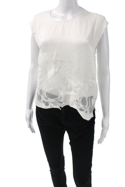 IRO Women Silk Sleeveless Round Neck Button Blouse White Designer Size 34