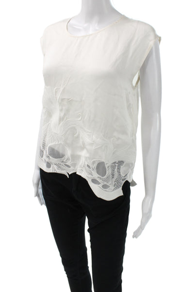 IRO Women Silk Sleeveless Round Neck Button Blouse White Designer Size 34