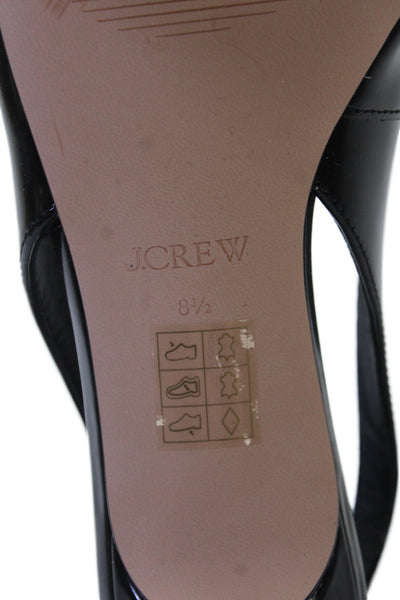J Crew Womens Patent Leather Slingbacks Kitten Heel Pumps Black Size 8.5