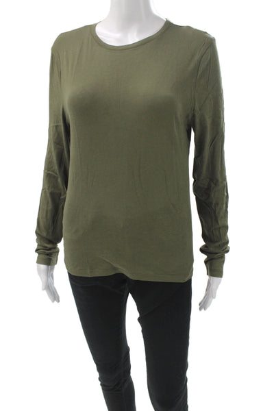 J Crew Womens Basic Solid Green Cotton Crew Neck Long Sleeve T-Shirt Size L