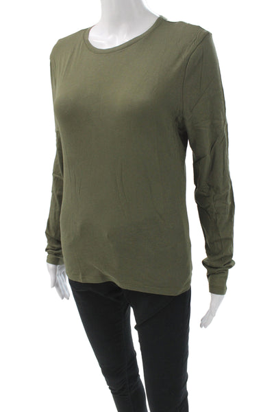 J Crew Womens Basic Solid Green Cotton Crew Neck Long Sleeve T-Shirt Size L