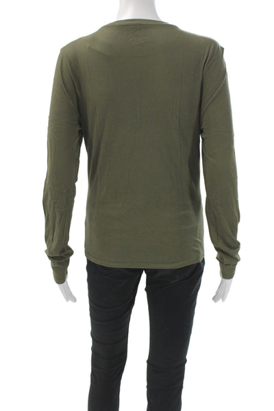 J Crew Womens Basic Solid Green Cotton Crew Neck Long Sleeve T-Shirt Size L
