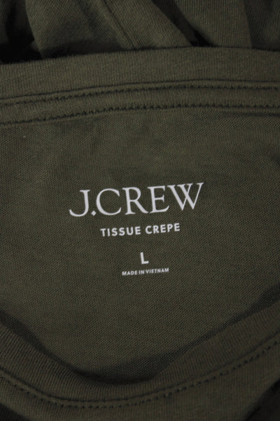 J Crew Womens Basic Solid Green Cotton Crew Neck Long Sleeve T-Shirt Size L