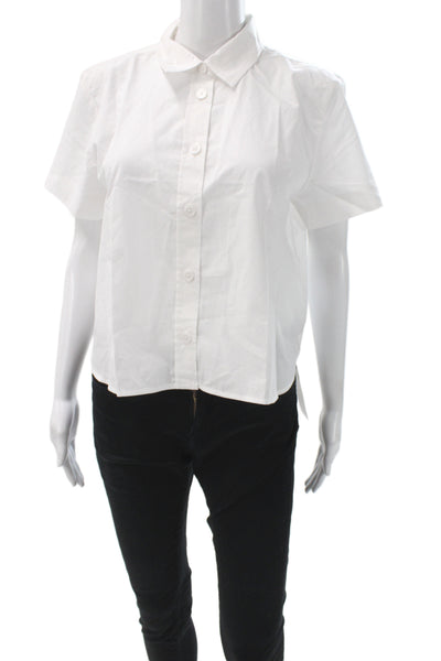 J Crew Women Short Sleeve Collared Button Up Blouse White Cotton Size 8