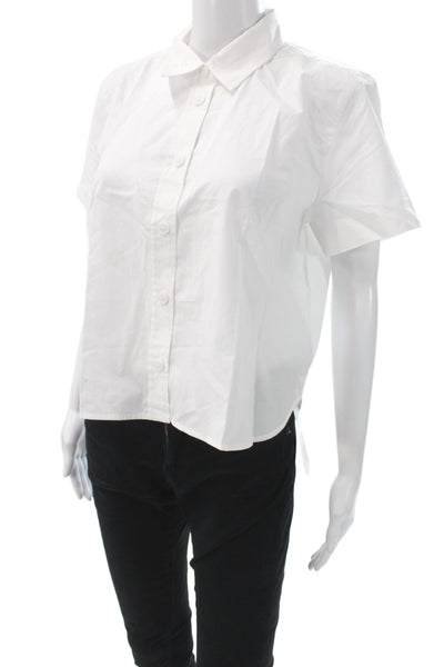 J Crew Women Short Sleeve Collared Button Up Blouse White Cotton Size 8