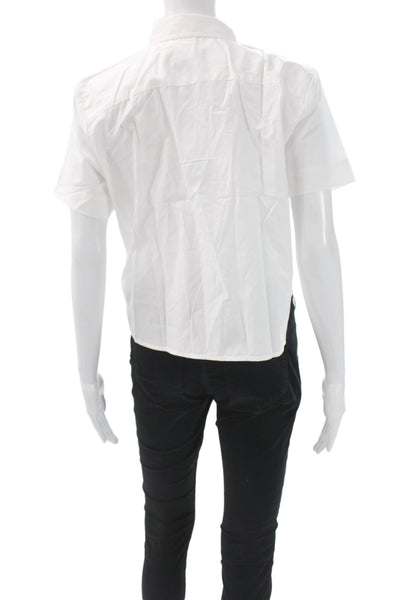 J Crew Women Short Sleeve Collared Button Up Blouse White Cotton Size 8