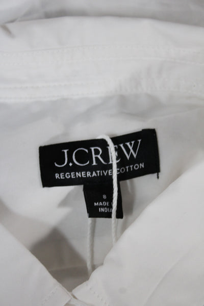 J Crew Women Short Sleeve Collared Button Up Blouse White Cotton Size 8