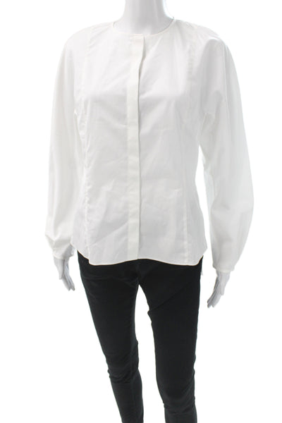 Massimo Dutti Women Basic White Cotton Crew Neck Long Sleeve Blouse Size 8