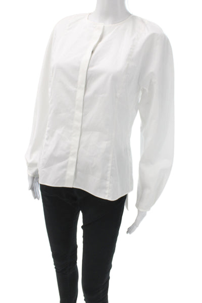 Massimo Dutti Women Basic White Cotton Crew Neck Long Sleeve Blouse Size 8