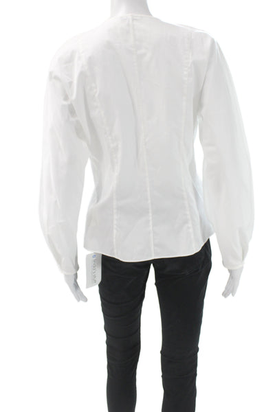 Massimo Dutti Women Basic White Cotton Crew Neck Long Sleeve Blouse Size 8