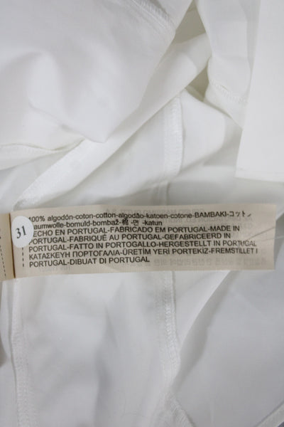 Massimo Dutti Women Basic White Cotton Crew Neck Long Sleeve Blouse Size 8