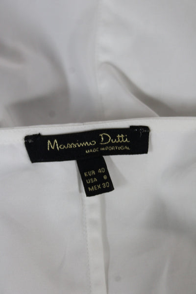 Massimo Dutti Women Basic White Cotton Crew Neck Long Sleeve Blouse Size 8