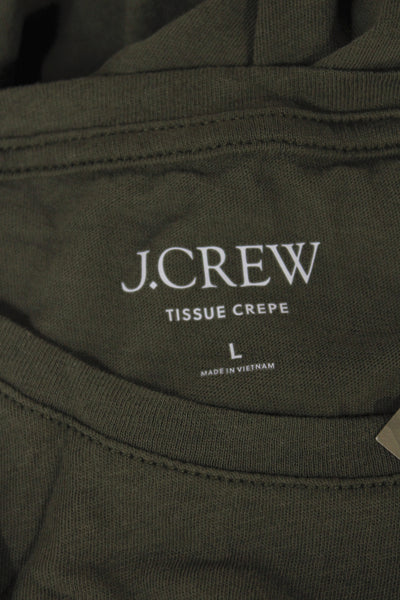 J Crew Womens Jersey T-Shirt Long Sleeve Crew Neck Cotton Green Size L
