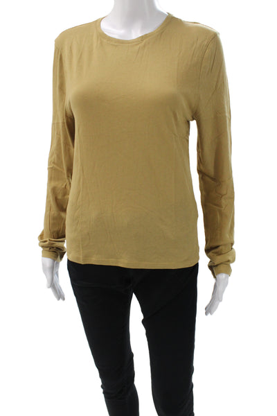J Crew Womens Basic 100% Cotton Crew Neck Long Sleeve T Shirt Tan Size L